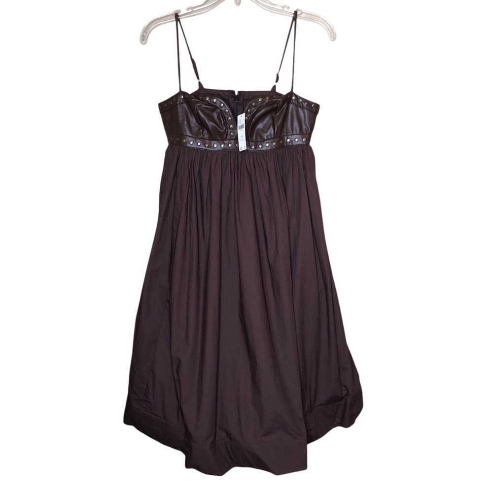 NEW Maeve Anthropologie Twofer Faux Leather Dress XS Petite Chocolate Brown NWT